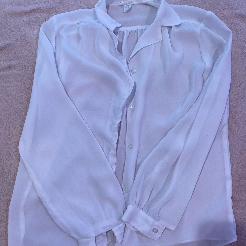 Empire white button down shirt. A bit sheer, in good condition.
